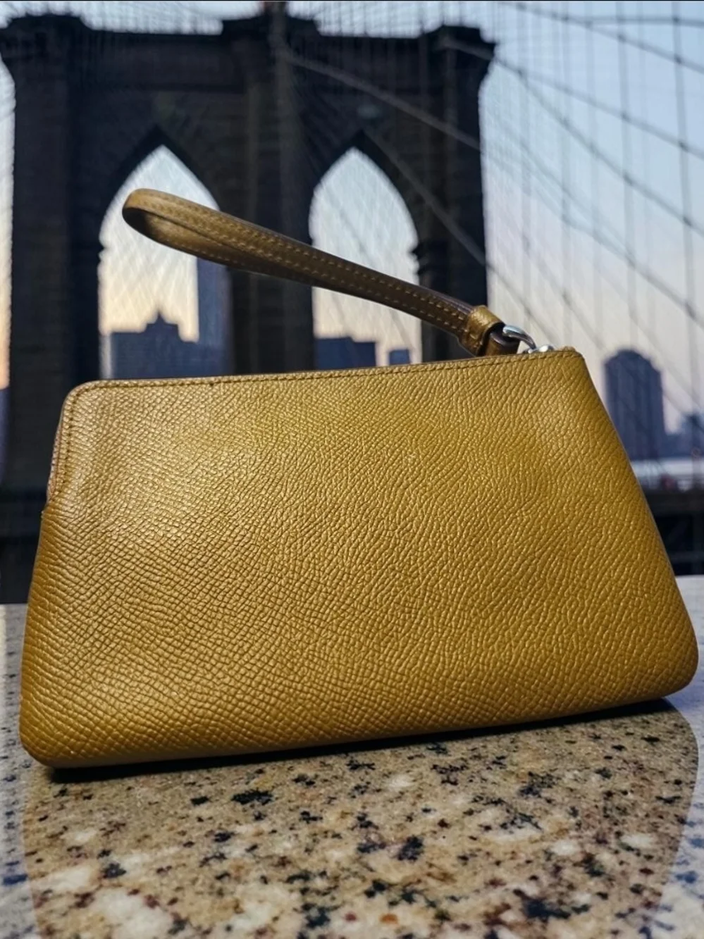 Coach Pebbled Leather Corner Zip Wristlet
